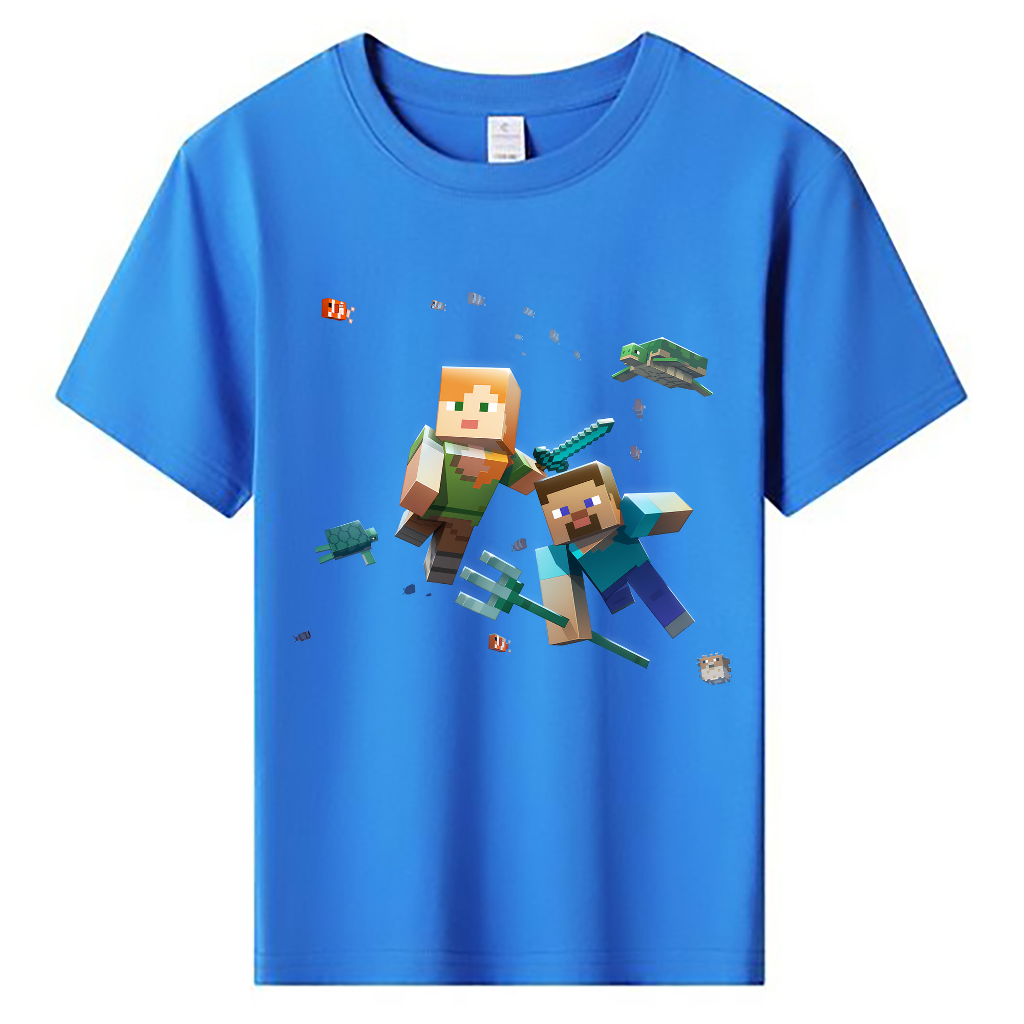 （画像用） マインクラフト ブロックの世界 Minecraft MC Block world 綿100％キッズTシャツ（フロントプリント）